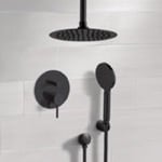 Remer SFH87 Matte Black Shower System With Rain Ceiling Shower Head and Hand Shower
